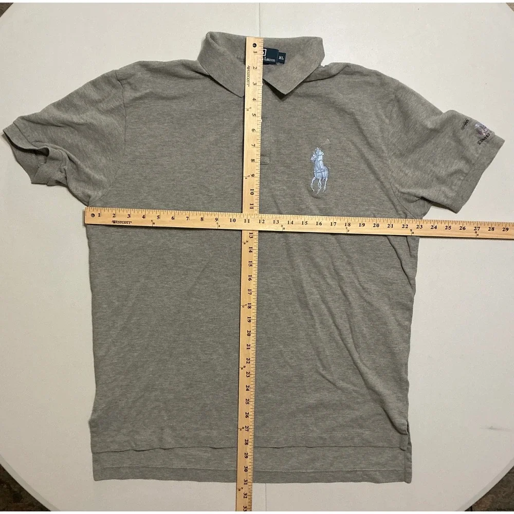 VTG Polo Ralph Lauren Big Pony Polo Shirt Mens XL Gray Short Sleeve Pique Preppy